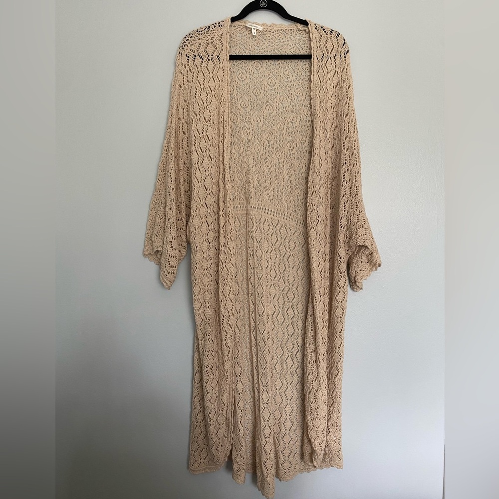 maurices tan crochet overlay sweater